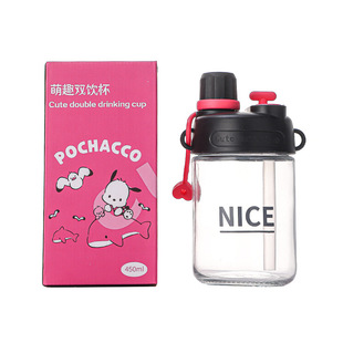 Фабрика прямых продаж 450ml милый ручка портативный Meng Fun Cup герметичный герметичный двойной напиток толстый стеклянный стакан для воды