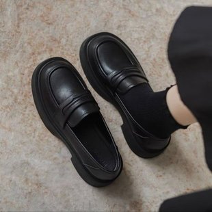 Inside and outside real soft leather brown loafers women's 2023 autumn new small leather shoes British style thick bottom slip-on jk single shoes