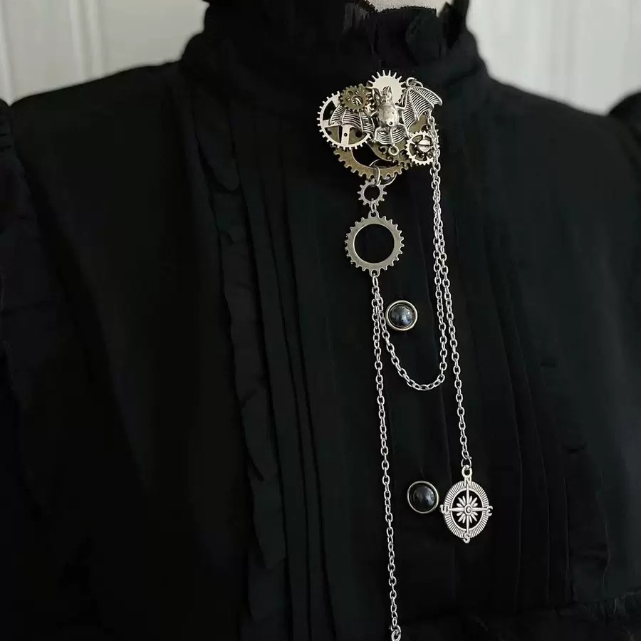 Bat Mechanical Punk Tassel Chain with Pin Brooch Gay Color Matching Steam Lolita Gear Cos