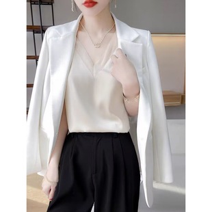 Lace V-neck silk camisole women's inner suit summer fashionable western style bottoming white satin lace shirt snow