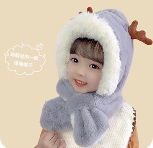 Children's Winter Hat and Scarf One-piece Thickened Warm Super Cute Little Penguin Girls' Ear Protection Hat Plush Winter Hat