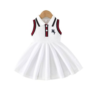 Children's clothing Baby Girl White Sleeveless dress Spring Summer Pony Embroidered Pattern Vest
