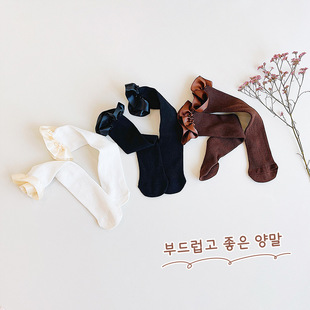 Children's mid-calf socks 2023 autumn and winter New lace line calf socks solid color free size European and American style girls' socks