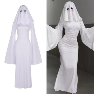 Ghost Mother Costume Halloween Apricot Lady Same Cute Ghost cosplay Costume dress White Adult