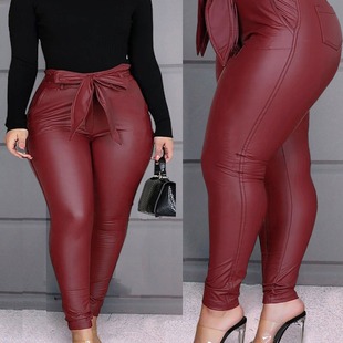 2024 European and American cross-border women's clothing plus size early bird PU pencil pants P1LPU1842