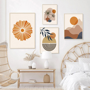 Simple Nordic Abstract Geometric Plant Morandi Art Poster Living Room Decorative Painting Picture Painting Core Line Canvas