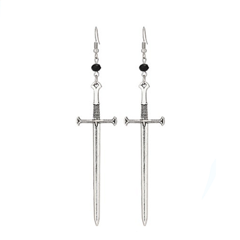 Vintage Fashion Black Bead Earrings Gothic Sword Dagger Earrings European and American Cross-Border Accessories Fashion Jewelry