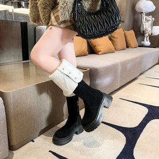 2024 Spring and Autumn New Thick-soled Height-increasing Lapel All-match Fashion Boots Two-wear High-heeled Martin Boots Snow Boots