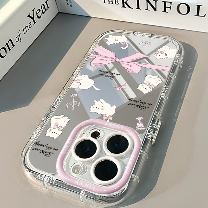 Hollowed-out bow pink cat mirror finish suitable for Huawei cream case, OPPO, Apple 15, new iPhone 16, and ORO/12.