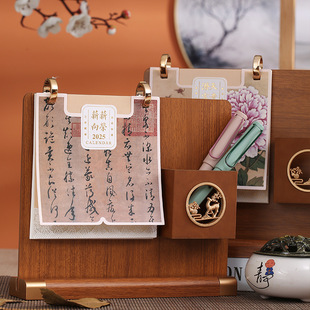 2025 year of the snake new style wooden pen container desk calendar creative double-ring buckle solid wood calendar ornaments in stock wholesale