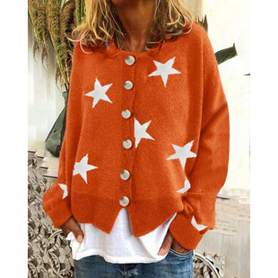 Europe and the United States cross-border foreign trade Amazon autumn and winter new sweater women's knitted cardigan five-pointed star single-breasted jacket