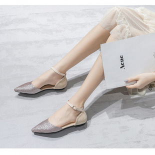 Pointed Shoes 2023 Summer New Hollow Flat Shoes Women's Sandals Black Suede Shallow Flat Heel Women's Pointed Shoes