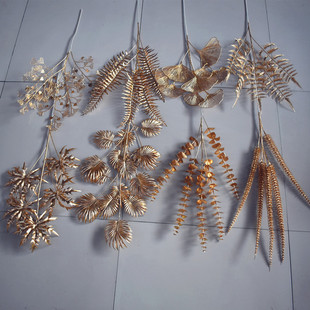Artificial Flower Golden fake flower ginkgo leaf plastic eucalyptus wedding decoration Persian leaf fan leaf New Year's Eve flower leaf