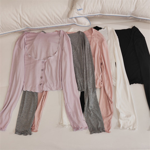 Women's All-in-One Nightgown with Chest Pad for Four Seasons Pure Style Sling Nightgown for Spring, Summer, Autumn and Winter Thin Modal Home Clothes