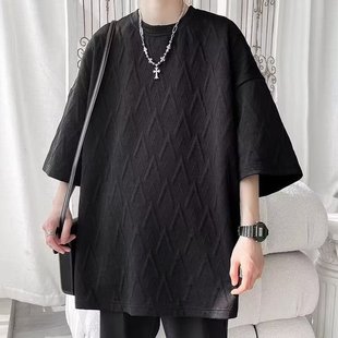 2025 New Short-sleeved T-shirt Men's Summer Thin Casual Loose Top Breathable Heavy Jacquard Half-sleeved Jacket for Teenagers
