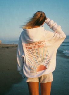 Women's 2024 European Size Shoulder Sleeve Thread Let'sWatchTheSunset Hoodie Printed Embroidered Hoodie
