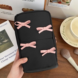 Cream Powder Bow Makeup Bag Women's 2024 New High Color Portable Large Capacity Travel Wash Bag Storage Bag
