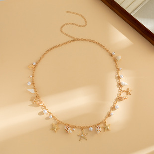 European and American Cross-border New Bohemian Summer Beach Shell Waist Chain Imitation Pearl Starfish Conch Body Chain Women