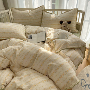 Class a Long-Staple Cotton 60S Cotton Double-Layer Yarn Four-Piece Set Cute Dormitory Bed Bed Sheets Three-Piece Set Pure Cotton Quilt Cover Four-Piece Set