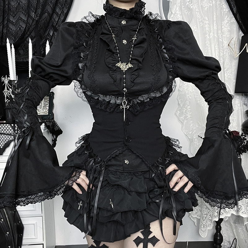 Cf25263 Halloween New Style Halter Neck Vest Jacket Layered Dark Gothic Cosplay Pure Desire High-End Top