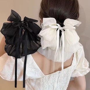 Black Bow Grab Clip Women's High-end Fabric Hairpin Back of Head Hair Shark Clip 2025 New Hairpin