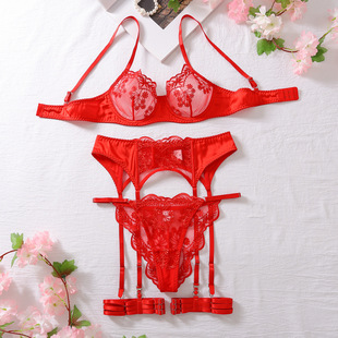 European and American Spring New 2024 AliExpress Supply Fashion Embroidery Sexy Body Shaping Sexy Lingerie Four-Piece Set