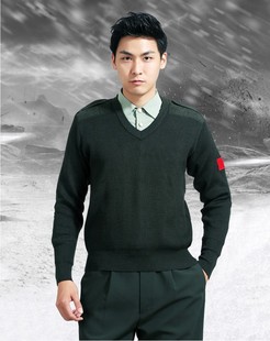 Sweater men's V-neck sweater round neck military fan velvet clothing chicken collar thickened warm sweater army green sweater