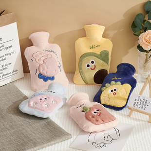 Plush Cloth Set Embroidered Warm Water Bag PVC Water Injection Explosion-proof Hot Water Bag Removable and Washable Warm Belly Warm Handbag Winter Warming
