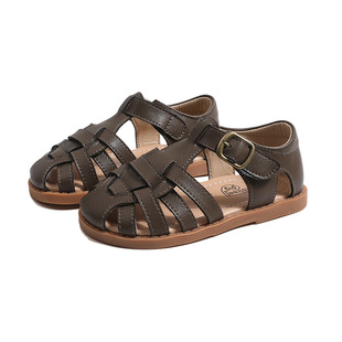 Children's Sandals Girls Summer Children's Shoes Boys Baby Beach Shoes Small and Medium Girls Roman Woven Sandals Non-Slip Soft Sole