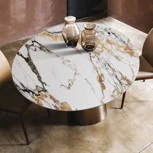 Italian Light Luxury Delifeng Rock Plate Round Dining Table Simple Modern Household Small Apartment Dining Table High-end Rock Plate Round Table