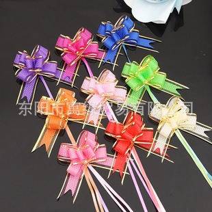 2023 new 30# medium stone pattern golden edge hand pull flower holiday gift flower packaging snow yarn bow pull flower