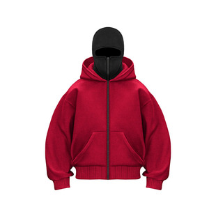 Cross-border fashion brand fleece-lined double hat unique design hooded sweater autumn and winter new men's and women's loose Y2K sweater
