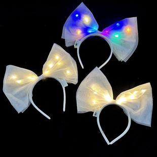 Luminous Oversized Bow Headband Women's French Style Personalized Internet Celebrity Fabric Mesh Exaggerated Photo Portrait Flash Headband