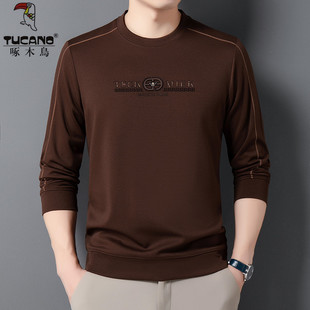 Woodpecker High-end Men's Crewneck Long-sleeved Sweater Spring and Autumn Clothes Men's Fashionable Loose T-shirt Base Shirt