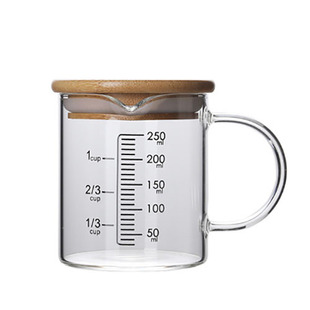 High borosilicate glass single-layer Cup household with scale measuring cup bamboo lid kitchen multi-capacity scale baking measuring cup