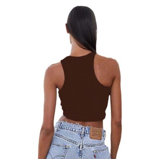 Cross-border new sexy sleeveless yoga clothes women's irregular hem round neck vest navel-exposed solid color Dance Top