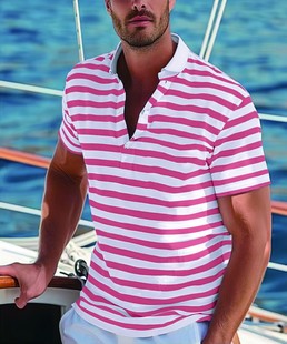 Cross-border Men's Amazon Independent Station Summer Short-sleeved Men's POLO Shirt Striped Printed Casual Top Hawaii