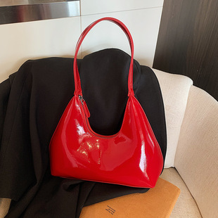 2025 New Elegant Fashion Design Shoulder Crossbody Stylish Solid Color Retro Bright Face Small Square Texturized Underarm Bag