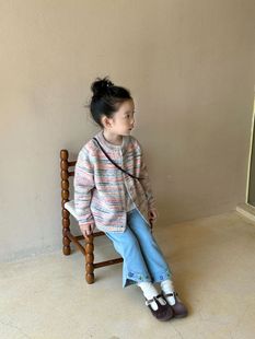 2024 autumn new children's clothing Korean children's clothing girls color sweater cardigan knitted sweater coat