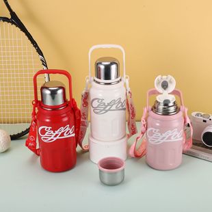 High color value large capacity thermos cup 316 stainless steel sports bottle outdoor portable student with handle strap kettle