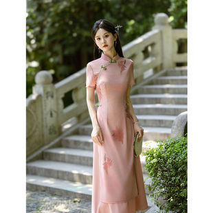 Розовый Oudai Cheongsam 2024 новый цвет высокого класса улучшенное молодое платье новый китайский стиль повседневная одежда