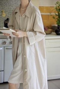 French Style Lazy Style Single-breasted Coat Coat Women's Autumn Loose Casual All-match Simple Mid-length Top