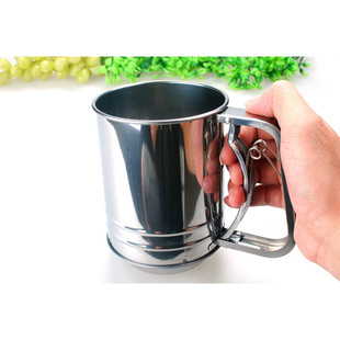 Medium double-layer powder sieve semi-automatic handheld flour filter household baking cup flour sieve