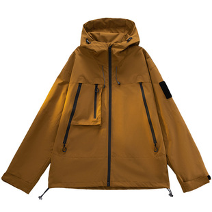 Jacket men's spring and autumn new trendy workwear outdoor waterproof windproof breathable loose hooded jacket