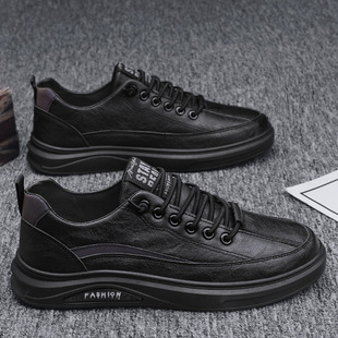 Winter Men's Shoes 2022 New Men's Sports Casual Leather Shoes Student Board Shoes Black Autumn and Winter Chef Labor Insurance Shoes for Men