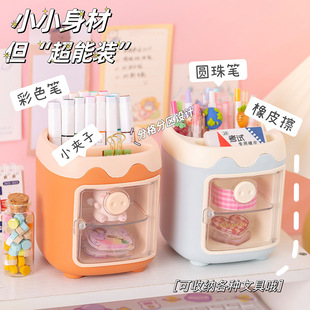 Cute pig pen holder wholesale large capacity multi-functional student stationery office desktop storage pen holder with drawer