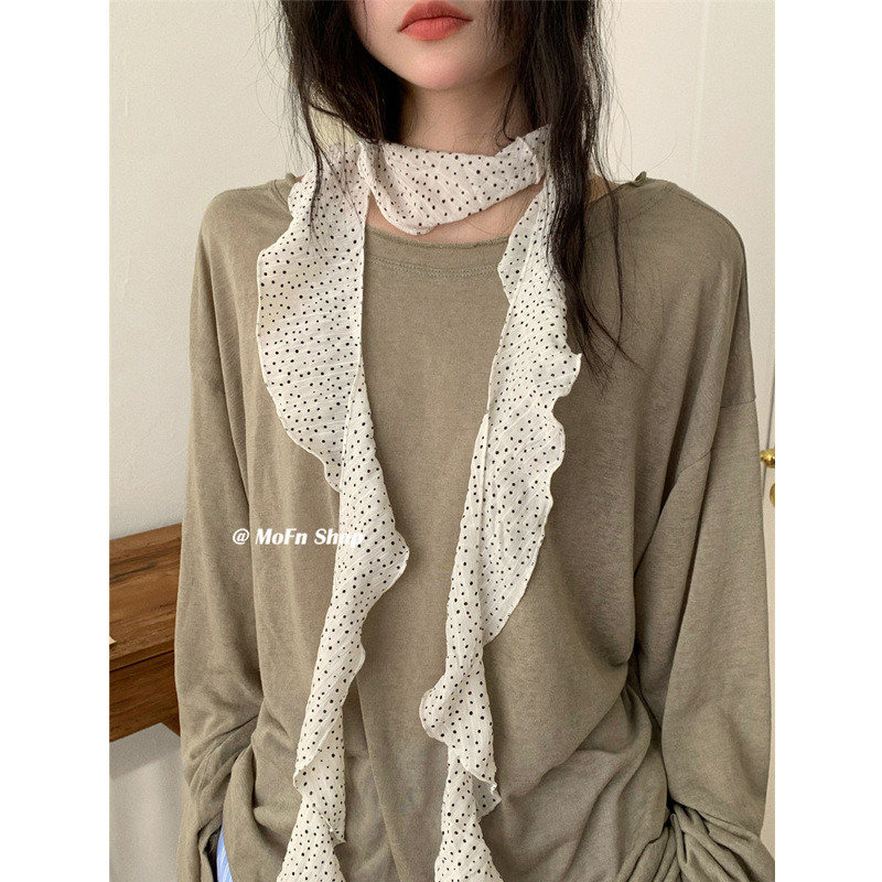 Korean Order~ Korean-Style Ruffle Design Polka Dot Silk Scarf for Women 2026 Spring/Summer New Y2K Decorative Long Scarf