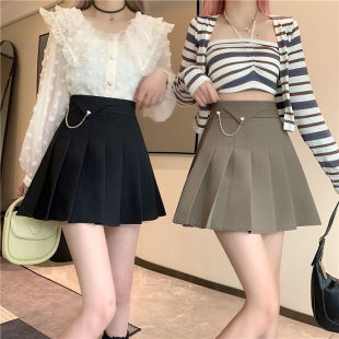 [4759 People Praise] Autumn and Winter Thickeneded Suit Pleated Skirt 2025 New Korean Style Slimming Look Skirt with Chain