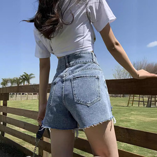 Rapped Denim Shorts Women's 2024 Summer New High Waist Loose Slimming Spice Girl A Wide Leg Hot Pants