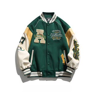 Superior Sense Stitching Workwear Jacket Men's and Women's Spring and Autumn Couple's Street Retro Baseball Suit Men's National Fashion Casual Jacket